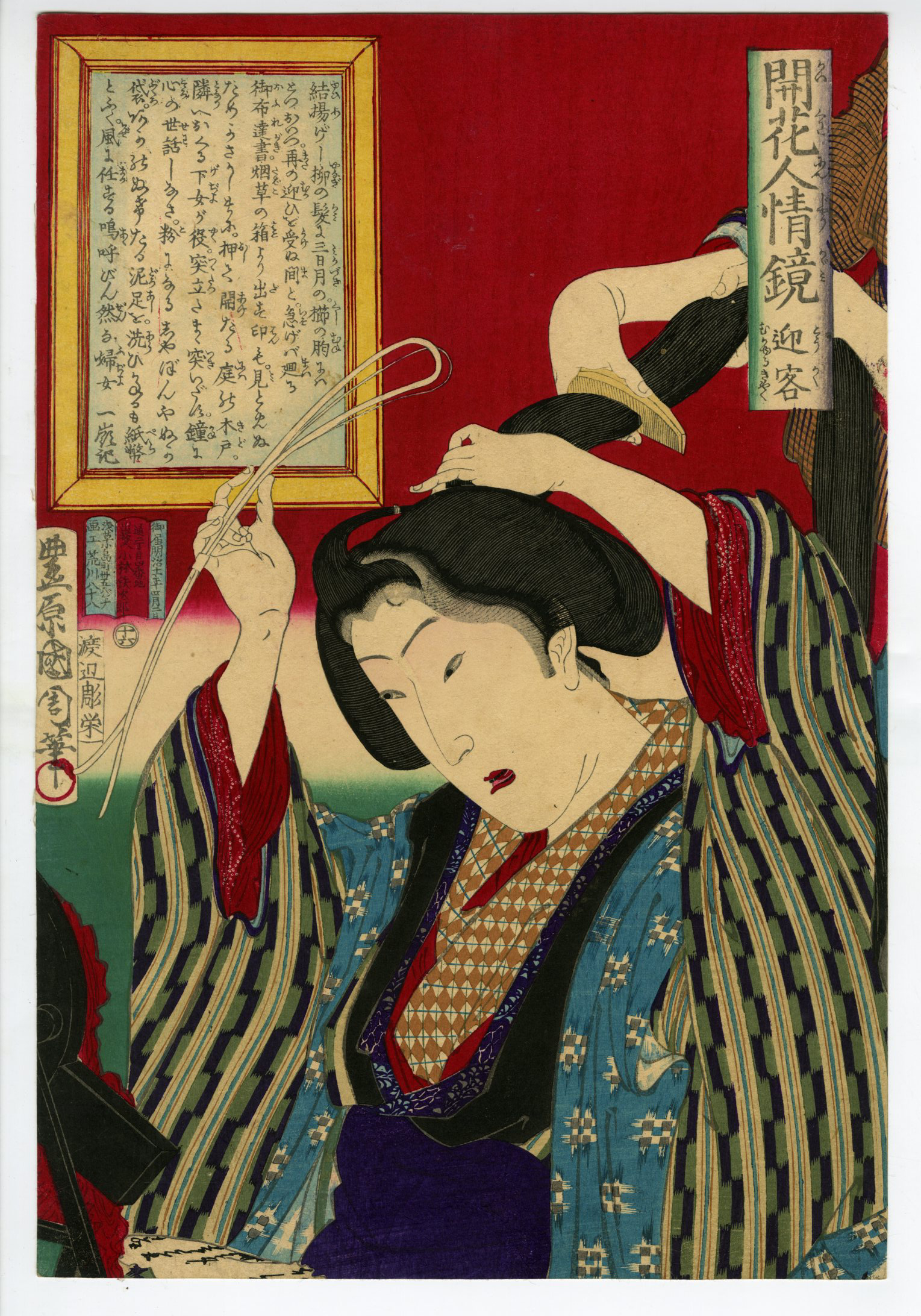 Kunichika - Hair-do,Mirror of Flowering Humanity - Ukiyo-e