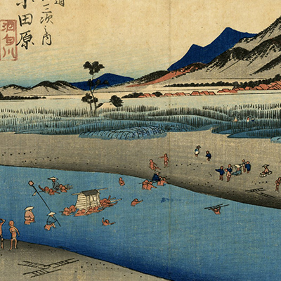Hiroshige - Eight Views of Omi, Night Rain at Karasaki - Ukiyo-e